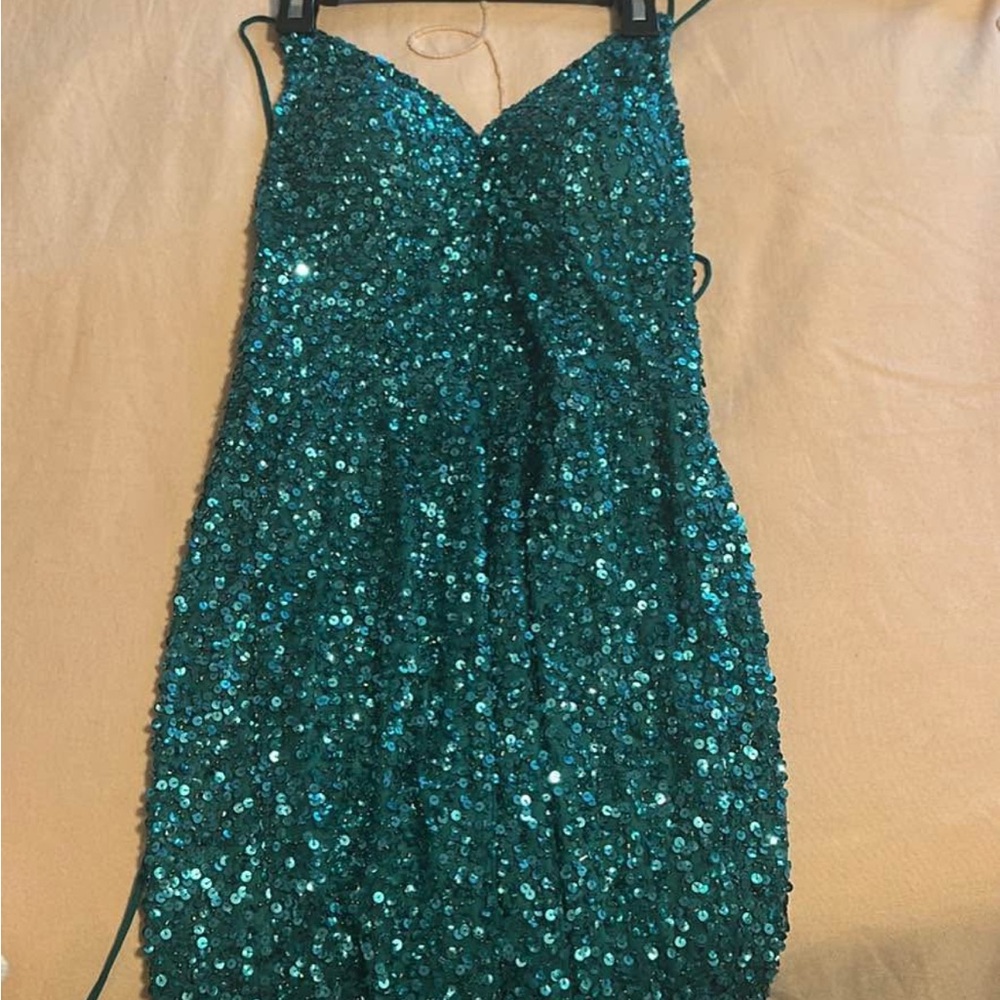 Teal sequin homecoming Aleta dress